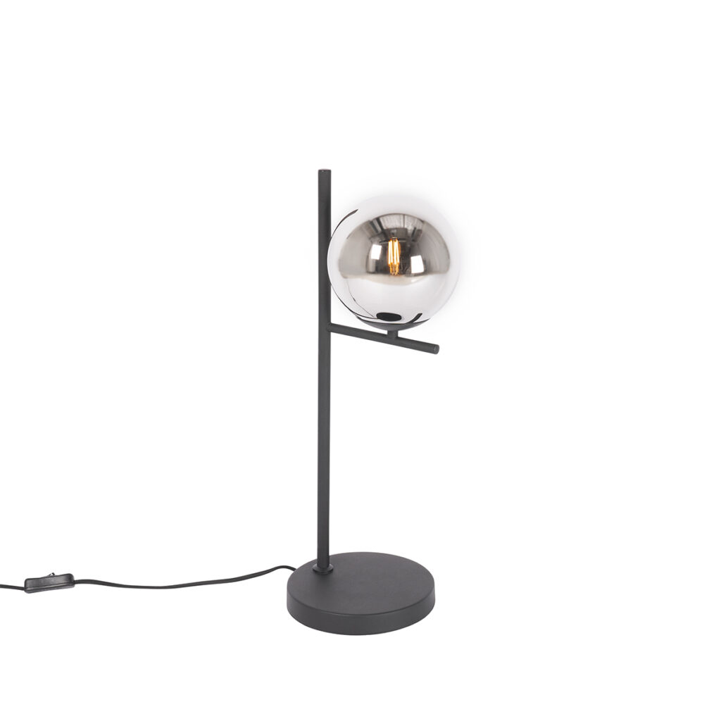 tafellampen Art deco tafellamp zwart met smoke glas Flore StaalGlas Zwart is een perfecte toevoeging in je interieur. Deze de sfeermaker jouw zowel woonkamer