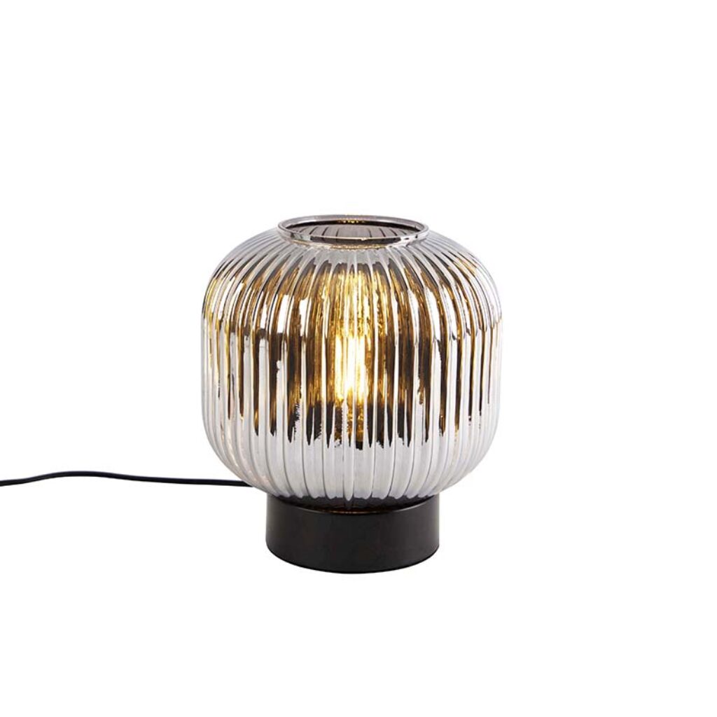tafellampen Art deco tafellamp zwart met smoke glas Karel GlasStaal Zwart Deze leuke is luxueus afgewerkt en tijdloos zwart. Het excentrieke design van steelt