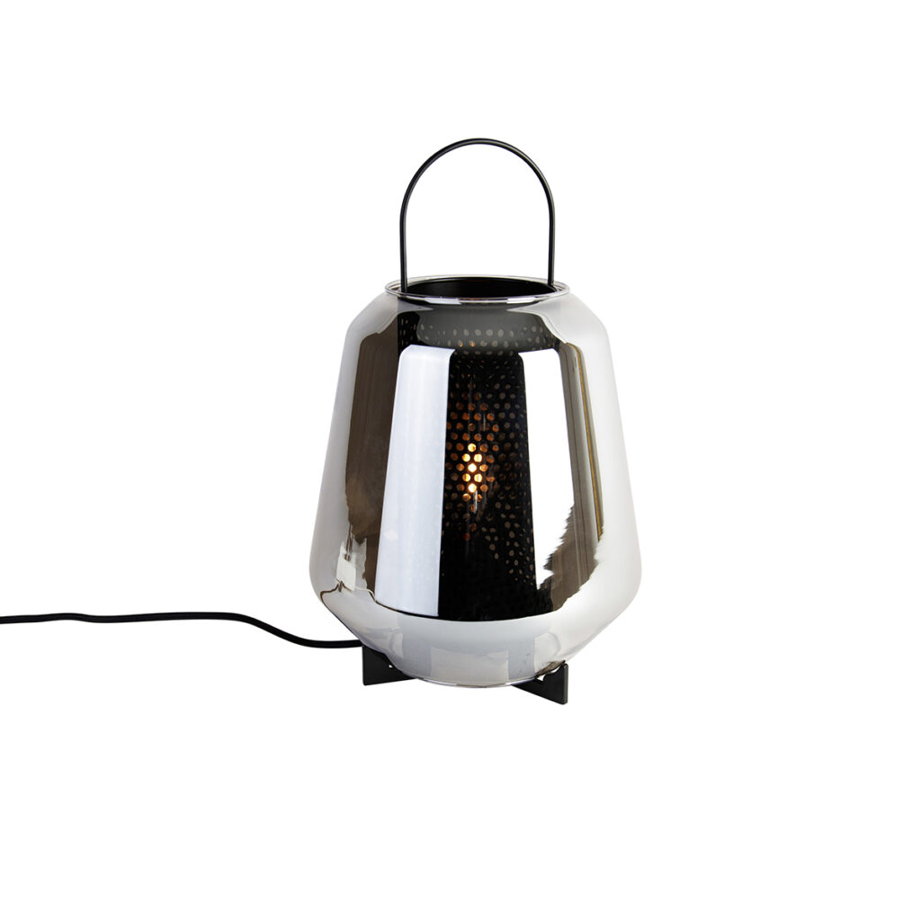 tafellampen Art Deco tafellamp zwart met smoke glas 23 cm Kevin GlasStaal Grijs Een gezellige toevoeging deze makkelijk verplaatsbare die zich thuis voelt in
