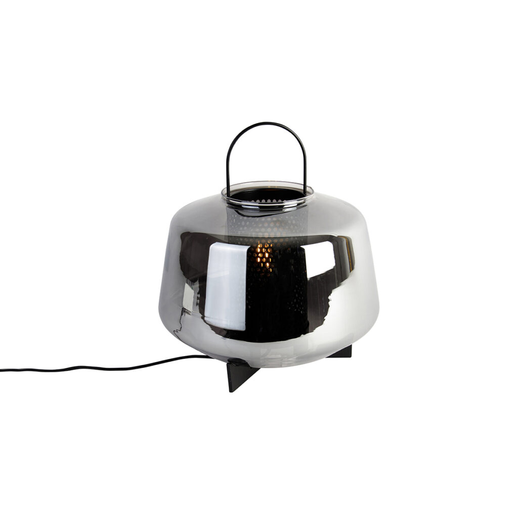 tafellampen Art Deco tafellamp zwart met smoke glas 30 cm Kevin GlasStaal Grijs Elegantie en dat is onze Kevin. Hij mooi afgewerkt waardoor je een diffuus licht