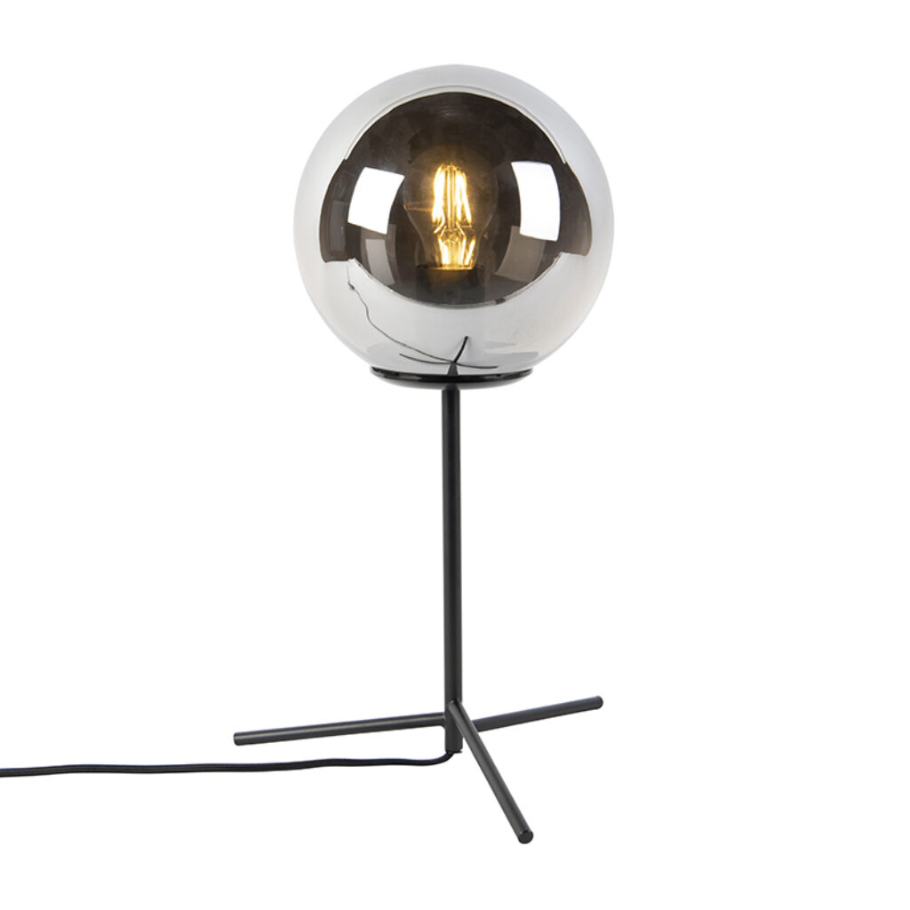tafellampen Art deco tafellamp zwart met smoke glas 455 cm Pallon GlasStaal Zilver Onze lamp is erg uniek dankzij zijn zwarte armatuur en glas. Deze combinatie
