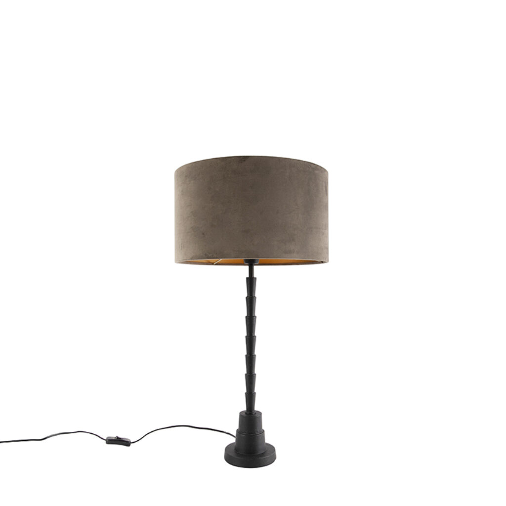 tafellampen Art deco tafellamp zwart 35 cm velours kap taupe Pisos AluminiumStof Taupe is een stijlvolle Deco die perfect past elke woonkamer slaapkamer of
