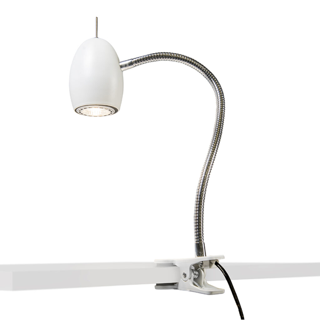 tafellampen Design klemspot wit met flexarm Egg Metaal Wit Een witte tijdloze zowel in een modern als retro interieur toe te passen. De lamp is dimbaar externe