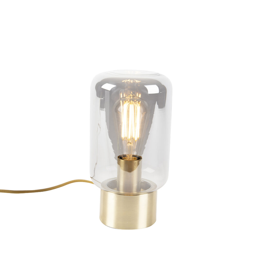 tafellampen Design messing met smoke glas tafellamp Bliss Cute GlasStaal is de kleine versie van onze vloerlamp en Hij afgewerkt in waardoor het een charmante