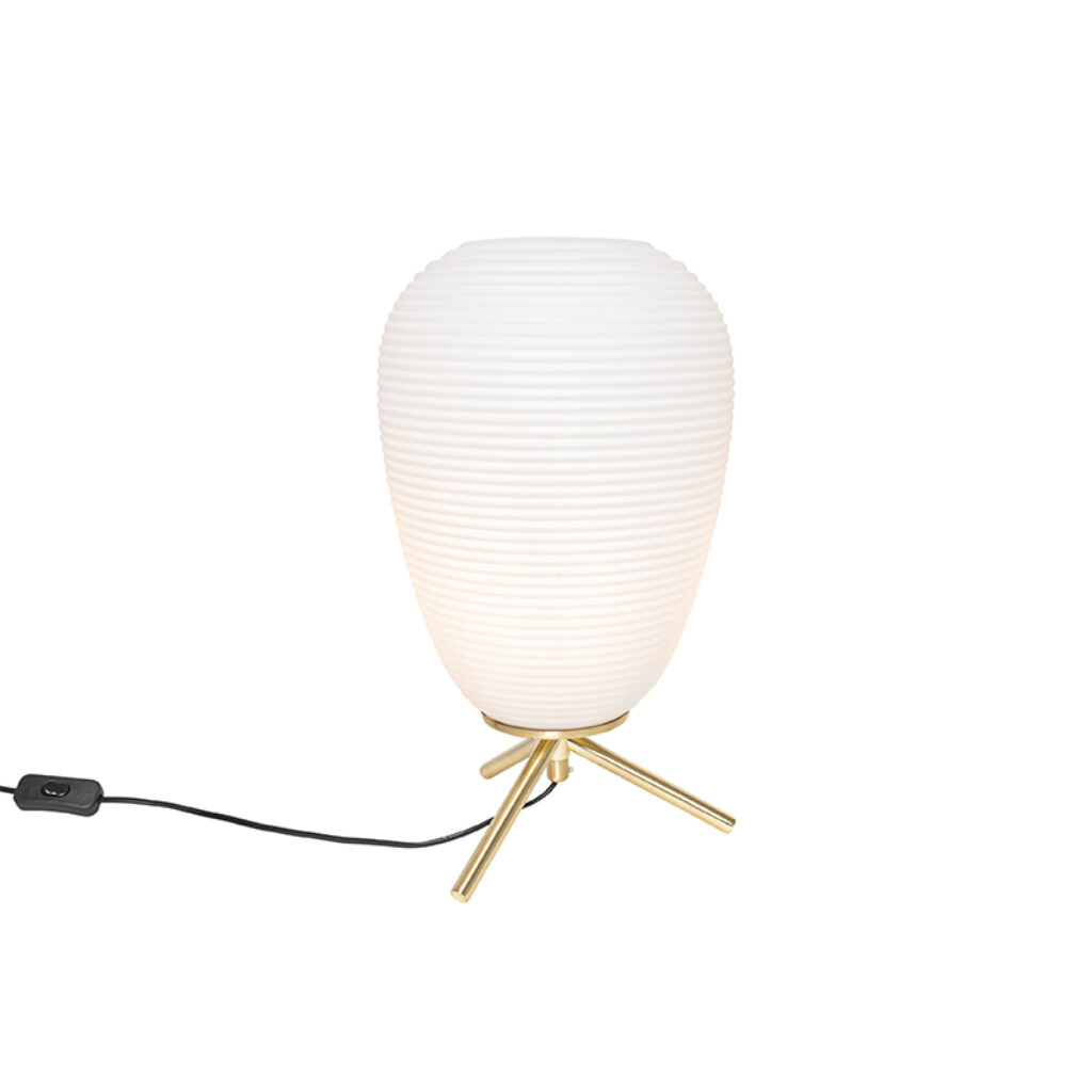 tafellampen Design tafellamp goud glas 24 cm met opaal Hero GlasStaal Wat een prachtige lamp is Hero. Zijn witte kap zorgt voor diffuus licht dat erg prettig is