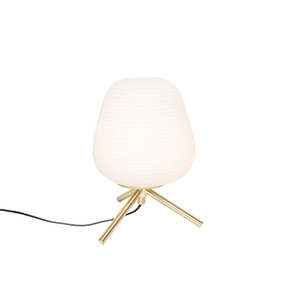 tafellampen Design tafellamp goud 20 cm met opaal glas Hero GlasStaal Wat een prachtige lamp is Hero. Zijn witte kap zorgt voor diffuus licht dat erg prettig is
