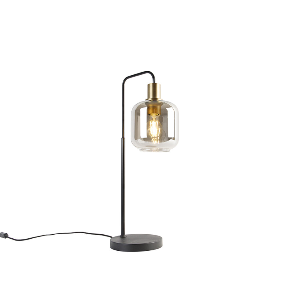 tafellampen Design tafellamp zwart met goud en smoke glas Zuzanna GlasStaal Wauw wat een mooie is Zijn glazen kap heeft effect dat zorgt voor meer warmte in de