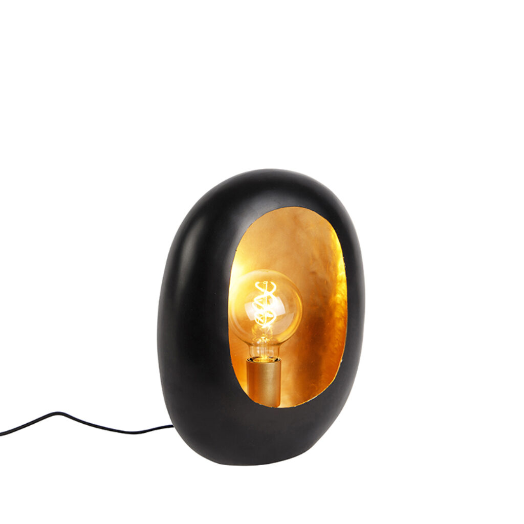 tafellampen Design tafellamp zwart met gouden binnenkant 36 cm Cova Aluminium Zwart Zet het licht aan en haal sfeer in huis de De van deze lamp zorgt voor een