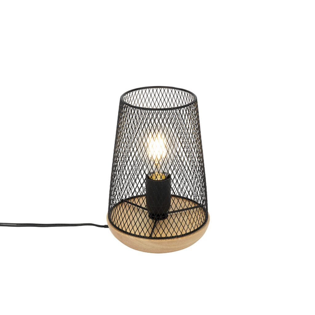 tafellampen Design tafellamp zwart met hout Bosk StaalHout Zwart is een leuke voor in ieder Door zijn gaasstructuur geeft de lamp prachtig lichteffect ruimte.