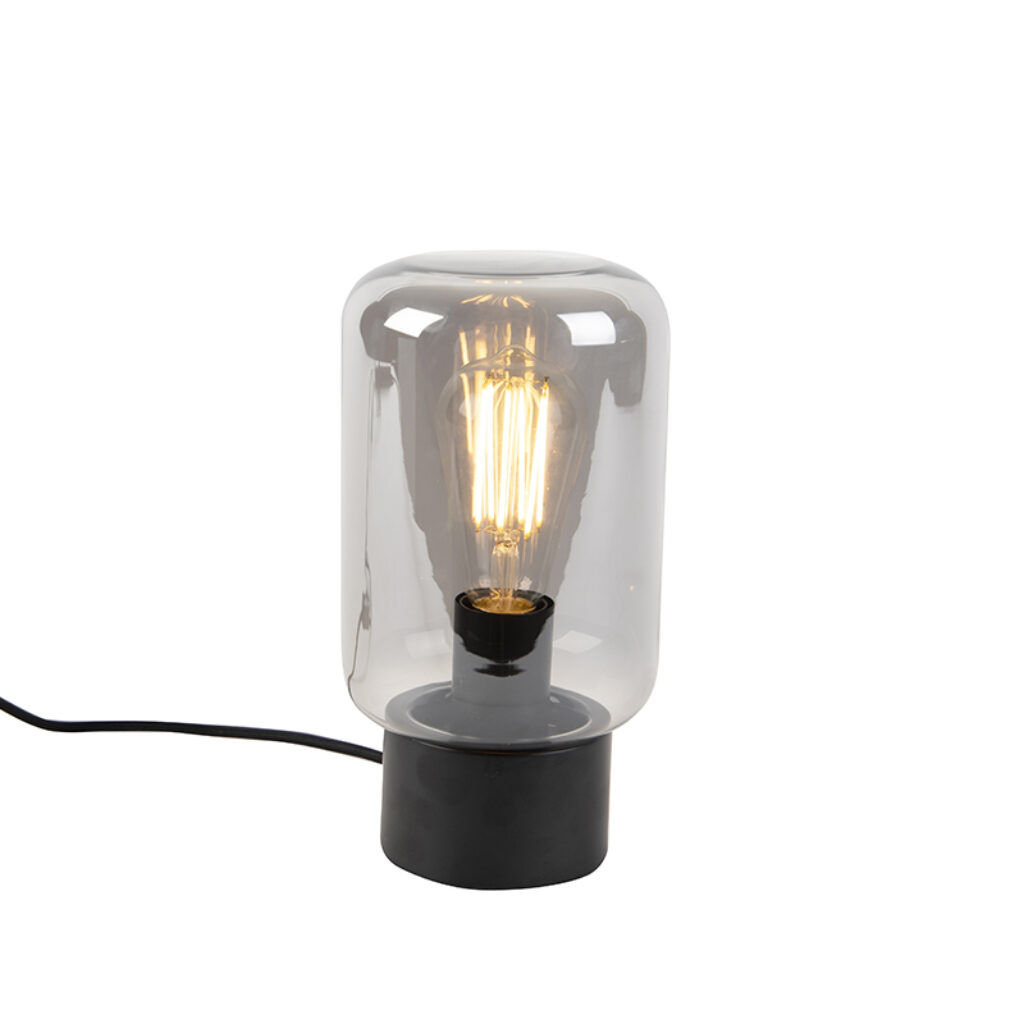 tafellampen Design tafellamp zwart met smoke glas Bliss Cute GlasStaal Zwart is de kleine versie van onze vloerlamp en Hij afgewerkt in waardoor het een