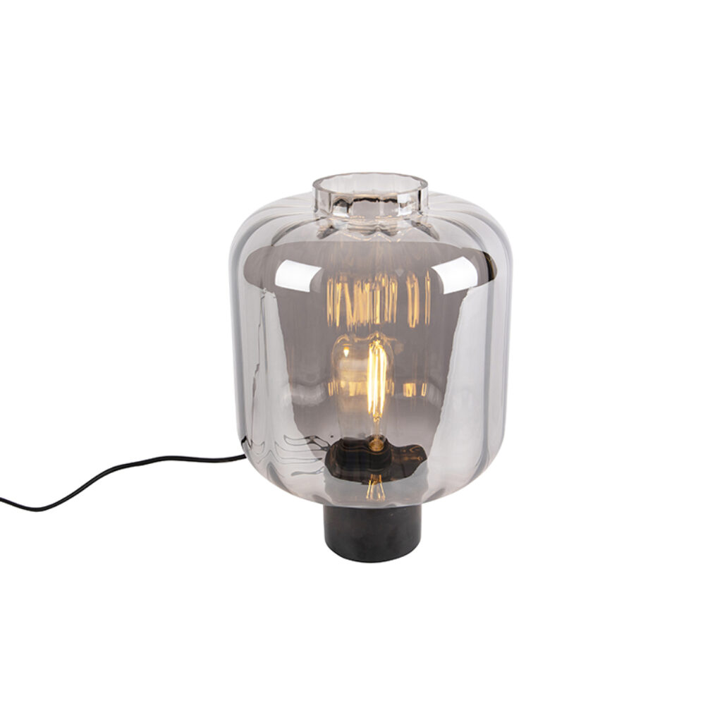 tafellampen Design tafellamp zwart met smoke glas Qara MarmerStaal Zwart De design is een echte sfeermaker in je woonkamer of slaapkamer. lamp heeft voet van