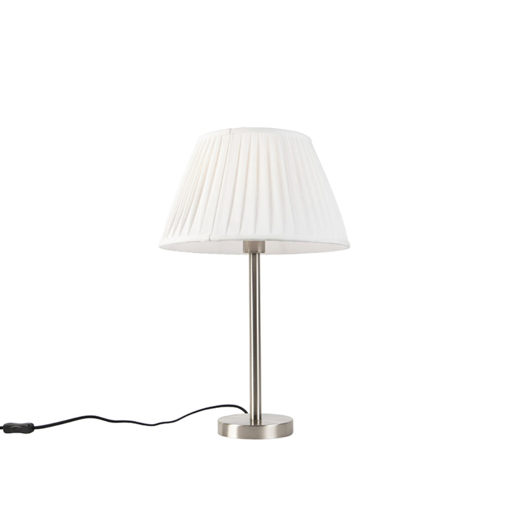 tafellampen Klassiek tafellamp staal met kap wit 35 cm Simplo StofStaal Wit Een echte klassieker deze tafellamp. Hij wordt geleverd inclusief lampenkap in een