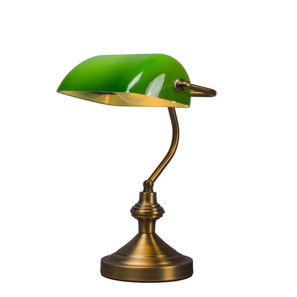 tafellampen Klassieke brons met groen glas Banker GlasStaal Groen De echte de Afgewerkt en groen. Kan perfect dienen als eyecatcher op jouw bureau. lamp heeft