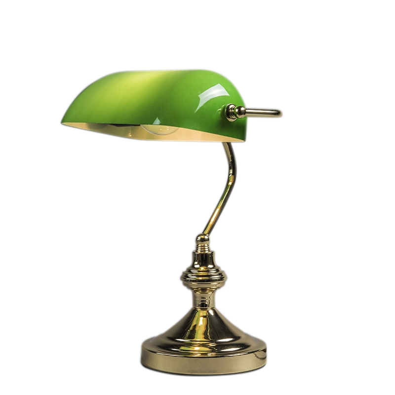 tafellampen Klassieke messing met groen glas Banker GlasStaal Groen De echte de Afgewerkt goud en groen. Kan perfect dienen als eyecatcher op jouw bureau. lamp