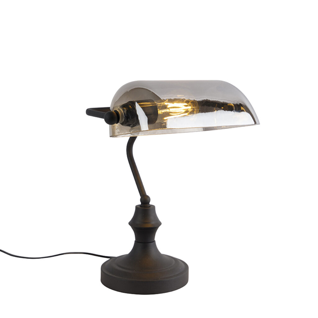tafellampen Klassieke notarislamp zwart met gerookt spiegel glas Banker GlasStaal Zwart Een klassieke een zwarte afwerking en spiegelglas. Wauw wat Deze steelt