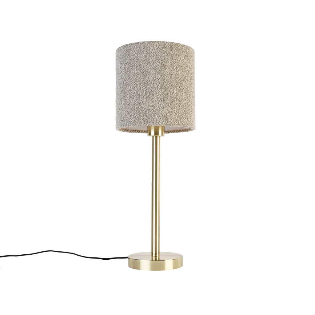 tafellampen Klassieke tafellamp messing met boucle kap taupe 20 cm Simplo StaalStof Tafellamp voelt zich helemaal thuis in een modern Zijn stoffen zorgt voor