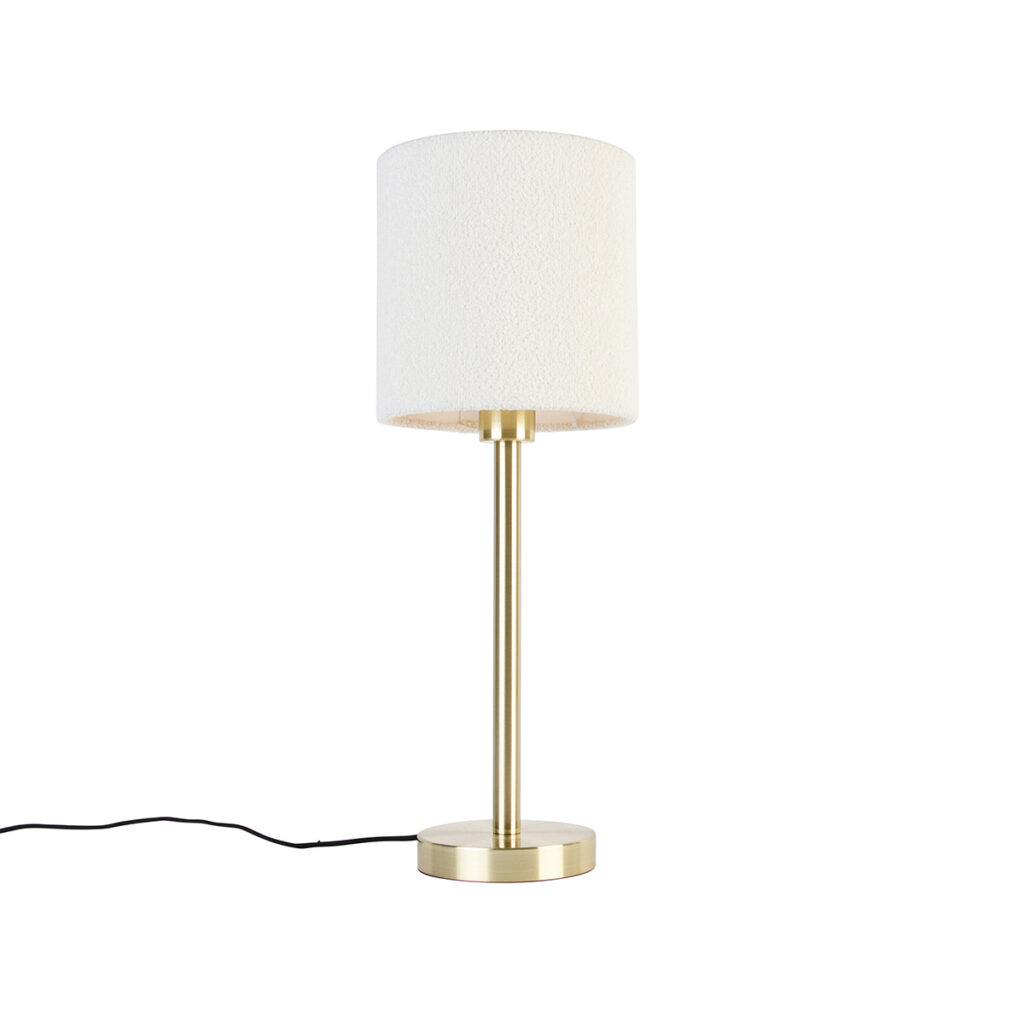 tafellampen Klassieke tafellamp messing met boucle kap wit 20 cm Simplo StaalStof Tafellamp voelt zich helemaal thuis in een modern Zijn stoffen witte zorgt