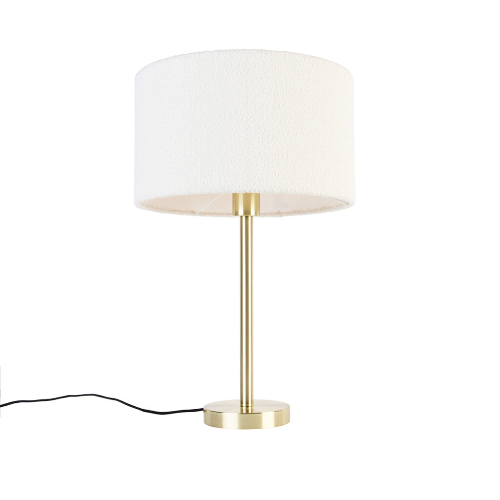 tafellampen Klassieke tafellamp messing met boucle kap wit 35 cm Simplo StaalStof is een tijdloze die zich helemaal thuis voelt in modern interieur. Hij heeft