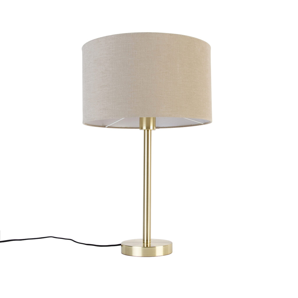 tafellampen Klassieke tafellamp messing met kap lichtbruin 35 cm Simplo StaalStof Kan jou moderne interieur wel wat stijl Tafellamp heeft Zijn boucle