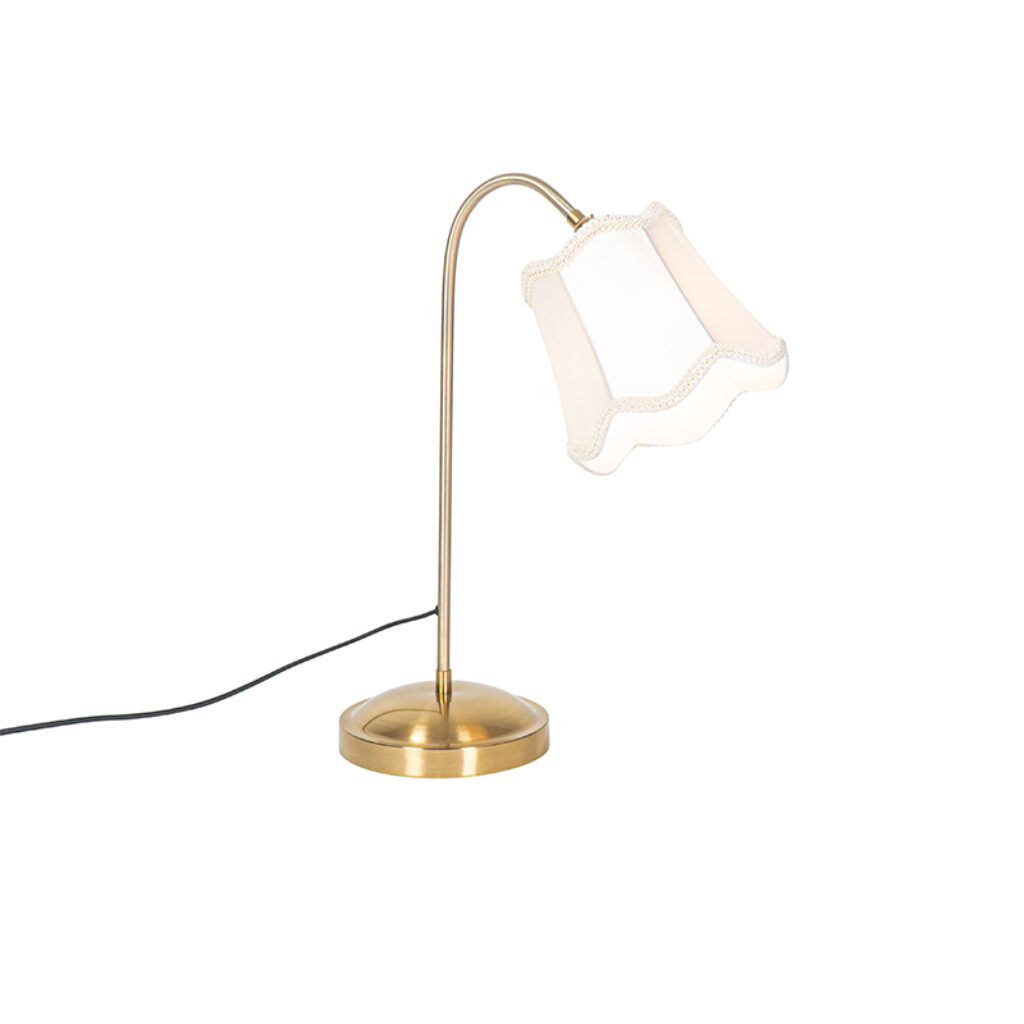 tafellampen Klassieke tafellamp messing met witte lampenkap Nona StofStaal Wit Het gezelligste de Leuk voor op je bureau maar eigenlijk overal. De is gemaakt