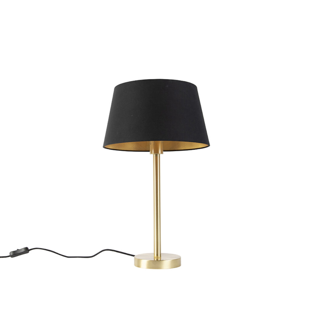 tafellampen Klassieke tafellamp messing met zwarte kap 32 cm Simplo StaalStof Zwart Deze is een echte klassieker. Hij wordt geleverd inclusief lampenkap in