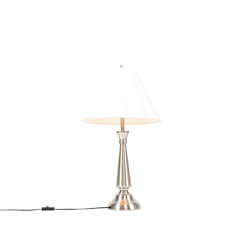 tafellampen Klassieke tafellamp staal met kap Taula KatoenStaal Staal Wat een schattige heeft klassieke uitstraling door haar vormgeving. De combinatie van de