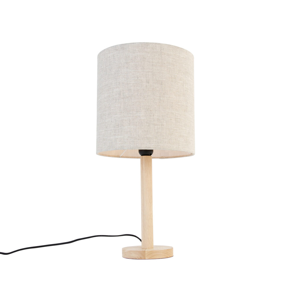 tafellampen Landelijke tafellamp hout met lichtbruine kap Mels HoutStof Grijs