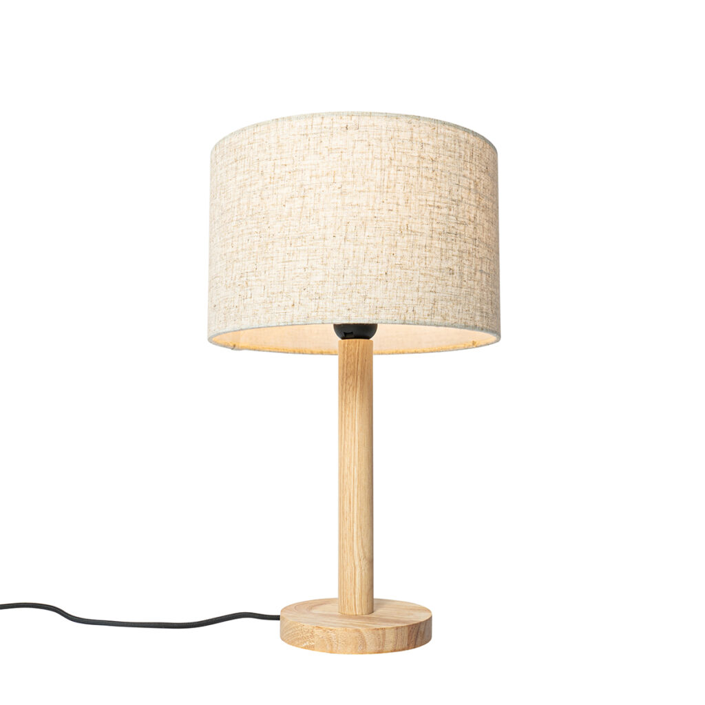 tafellampen Landelijke tafellamp hout met linnen kap beige 25 cm Mels HoutLinnen Beige Tafellamp past zijn zachte kleuren perfect in een landelijk interieur. De