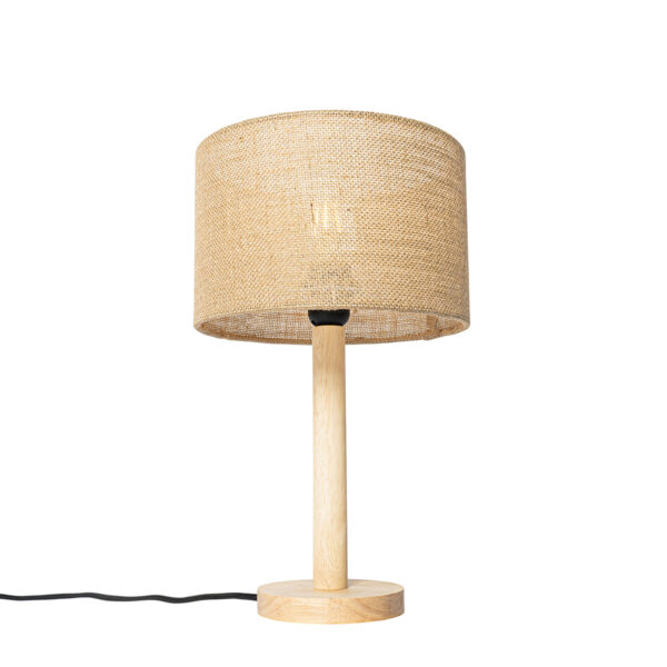tafellampen Landelijke tafellamp hout met linnen kap naturel 25 cm Mels HoutLinnen Naturel Tafellamp past zijn zachte kleuren perfect in een landelijk interieur