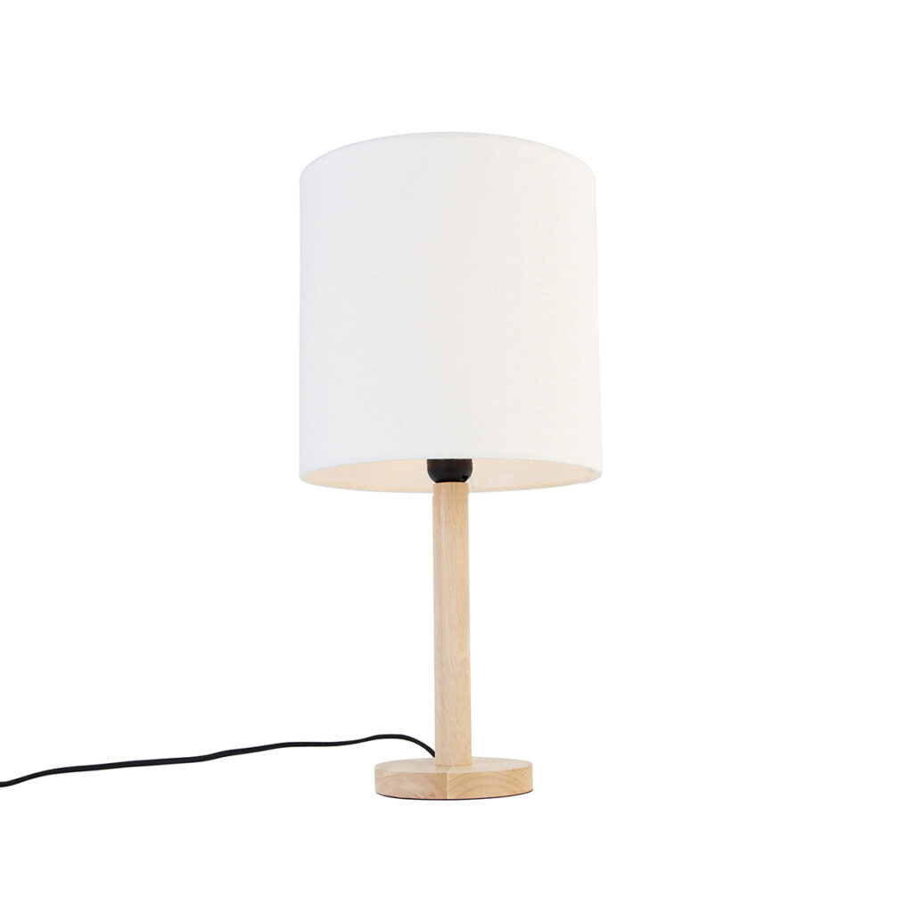 tafellampen Landelijke tafellamp hout met witte kap Mels HoutStof Wit