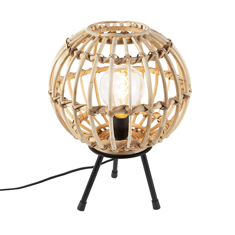 tafellampen Landelijke tafellamp tripod bamboe 30 cm Canna BamboeStaal Naturel Een sfeervolle eyecatcher in je slaapkamer. Deze is een landelijke gemaakt van