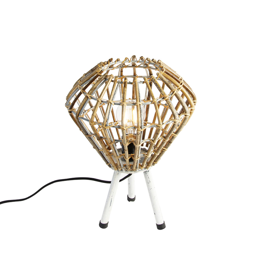 tafellampen Landelijke tafellamp tripod bamboe met wit Canna Diamond BamboeStaal Naturel Wat een vrolijke is Zijn kleuren combinatie van natuurlijk maakt hem