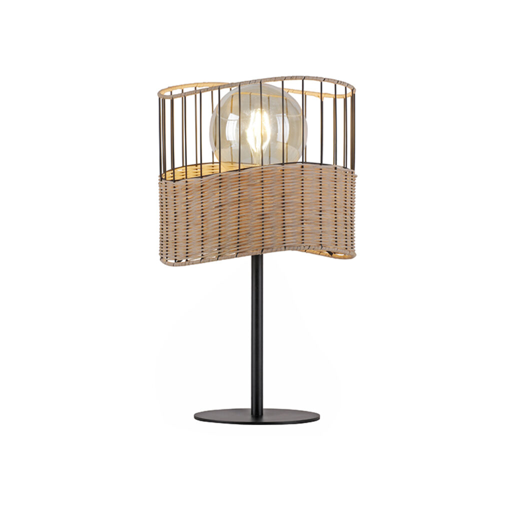 tafellampen Landelijke tafellamp zwart met riet Treccia RotanStaal Zwart Wauw wat een mooie lamp is Zijn landelijke uitstraling zorgt voor gezellige sfeer in