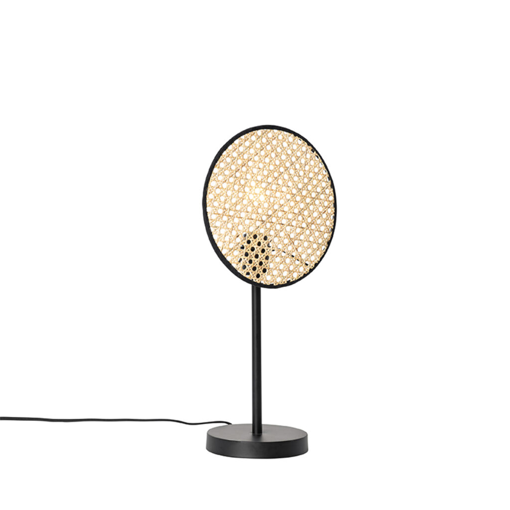 tafellampen Landelijke tafellamp zwart met rotan 25 cm Kata RotanStaal Naturel is sfeervol en Een echte blikvanger ook het licht uit. Als je op zoek bent naar