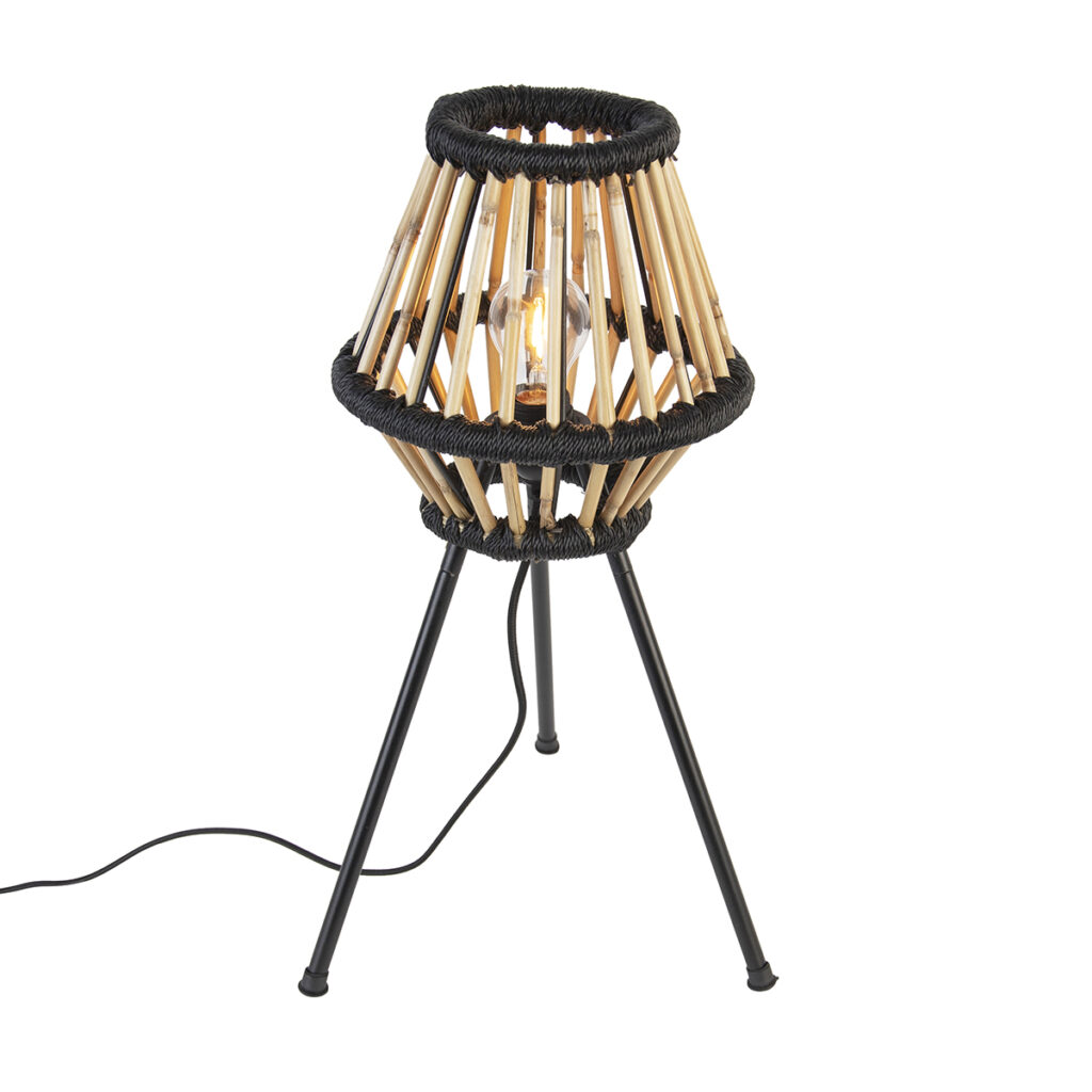 tafellampen Landelijke tripod tafellamp bamboe met zwart Evalin BamboeStaal Zwart Een bijzonder mooie onze gezellig lichtpunt een decoratief stuk in huis