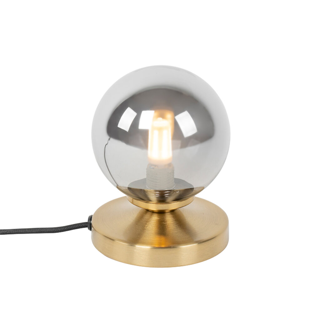 tafellampen Moderne tafellamp goud met smoke glas Athens GlasStaal Less is more bewijst Deze heeft een eenvoudig design maar door zijn effect het prachtige