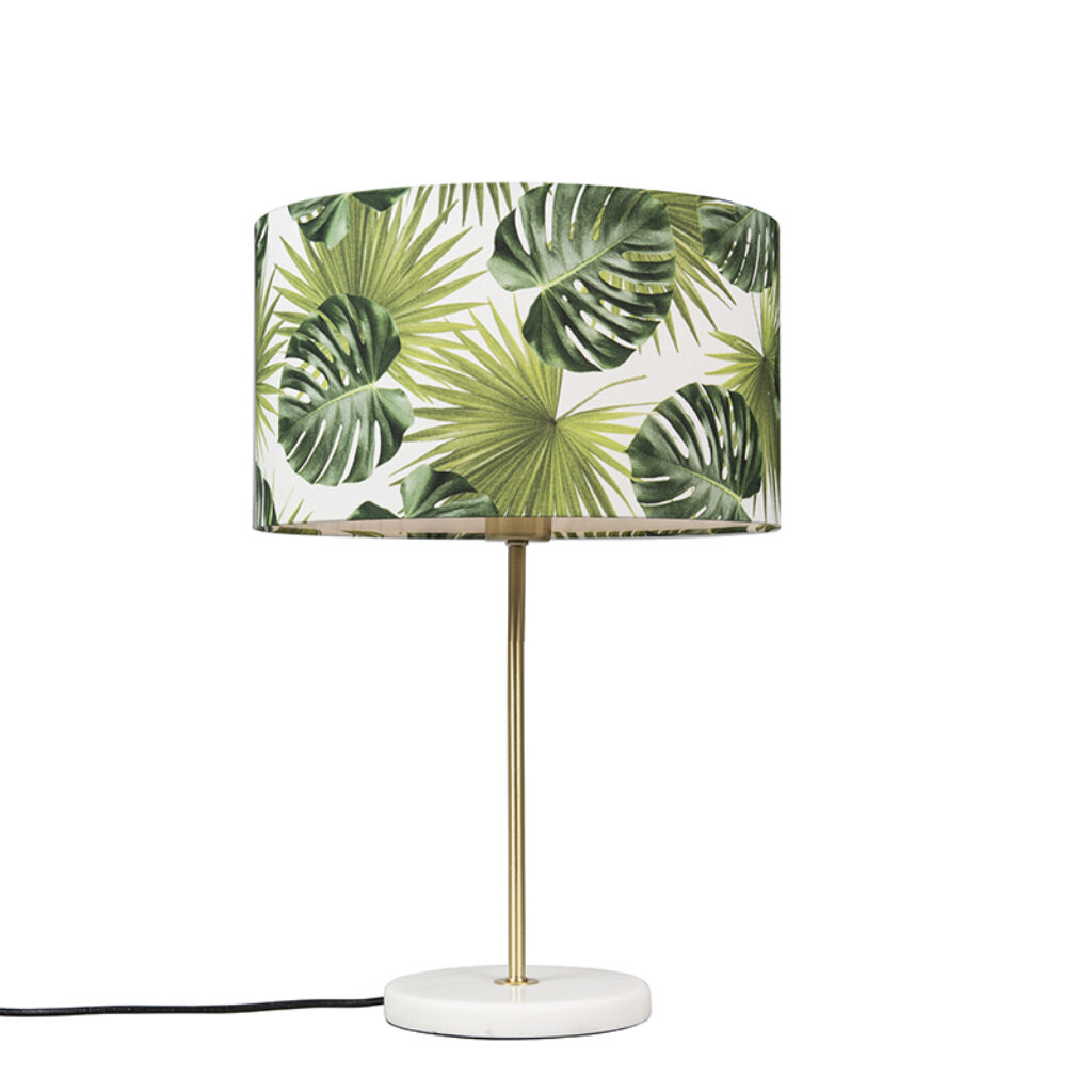 tafellampen Moderne tafellamp messing met leaf kap 35 cm Kaso StofStaalMarmer Groen Helemaal on trend is deze prachtige frame marmeren voet en kap. Alle trends