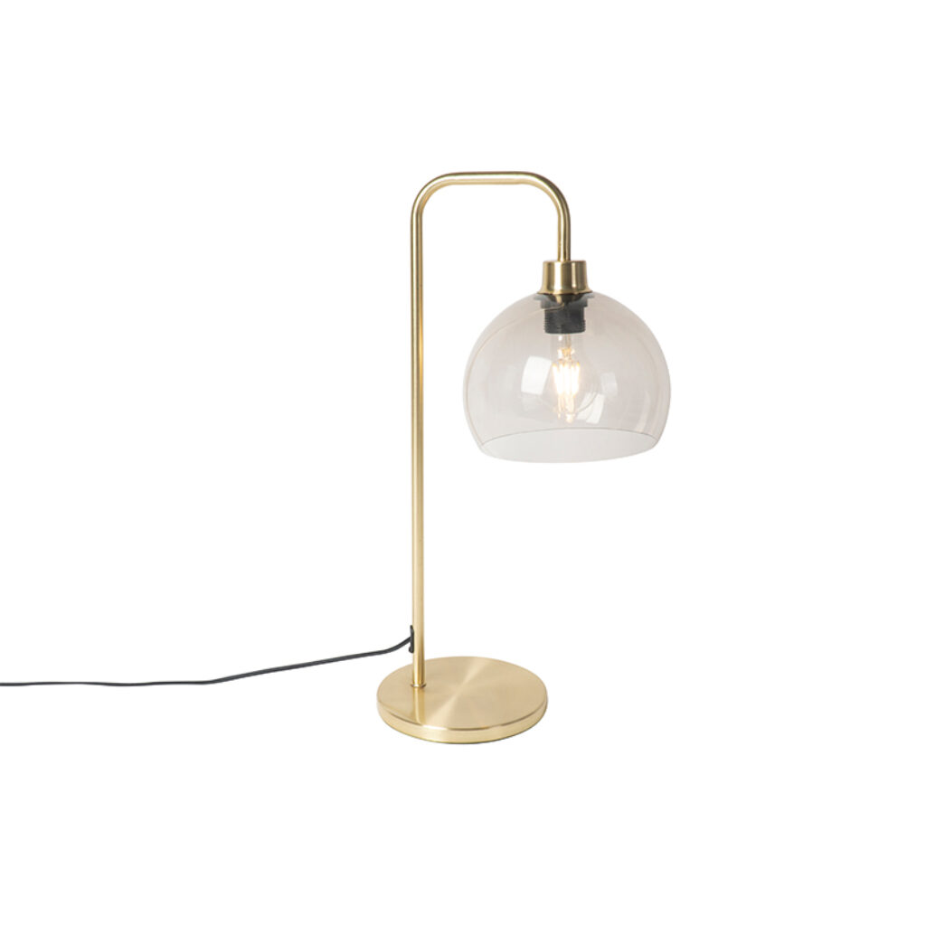 tafellampen Moderne tafellamp messing met smoke kap Maly KunststofStaal Een een effect helemaal in de Art Deco stijl voor jouw landelijk of romantisch interieur