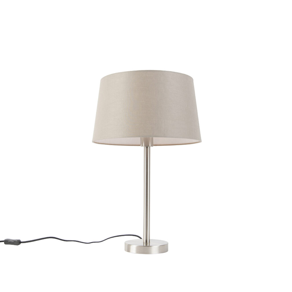 tafellampen Moderne tafellamp staal met taupe kap 35 cm Simplo StaalStof Taupe Ga voor modern deze tafellamp. Hij wordt geleverd inclusief lampenkap in een