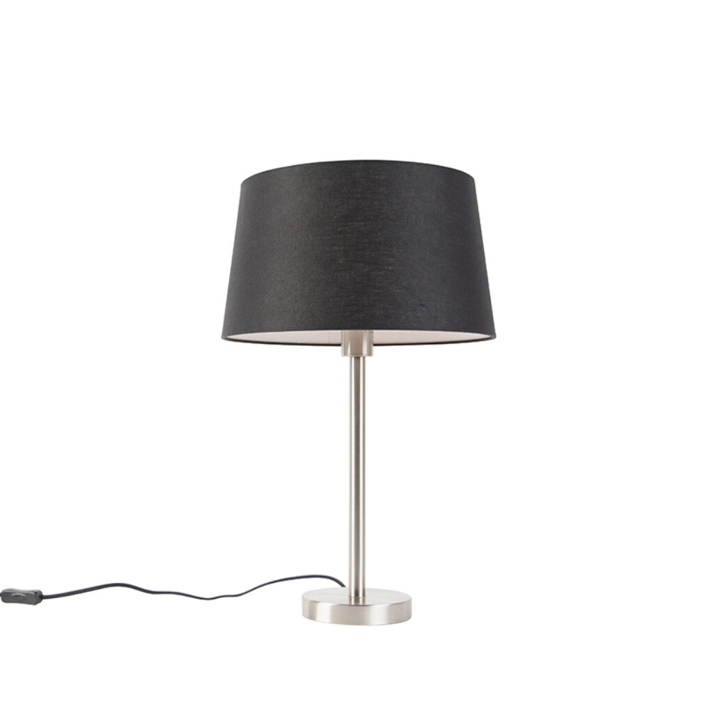 tafellampen Moderne tafellamp staal met zwarte kap 35 cm Simplo StaalStof Zwart Ga voor modern deze tafellamp. Hij wordt geleverd inclusief lampenkap in een
