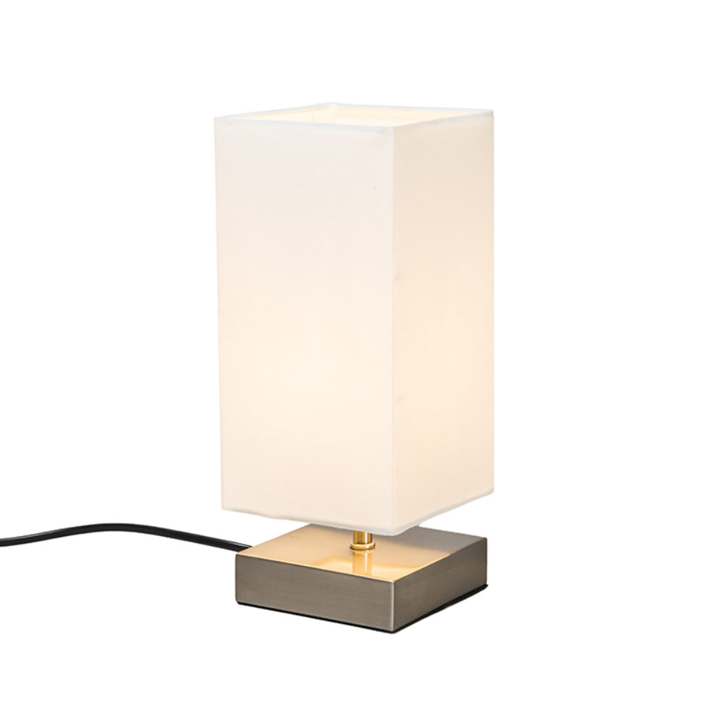 tafellampen Moderne tafellamp wit met staal Milo MetaalStof Wit Een stijlvolle klassieker deze Prachtig afgewerkt een witte kap en voet uit staal. De lamp heeft