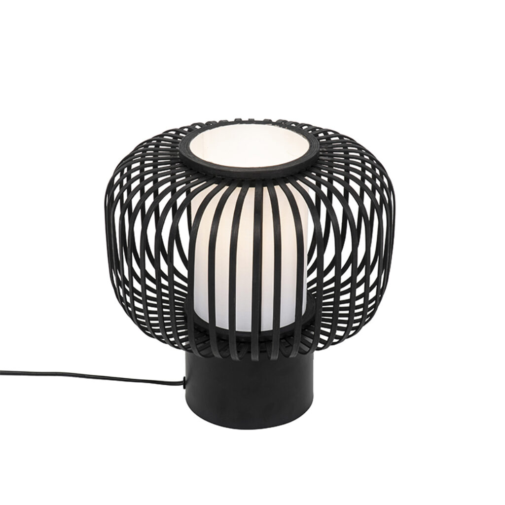 tafellampen Moderne tafellamp zwart met bamboe Bambuk StaalBamboe Zwart Deze stoere moderne maak je jouw interieur net wat De witte kap in de lamp zorgt ervoor