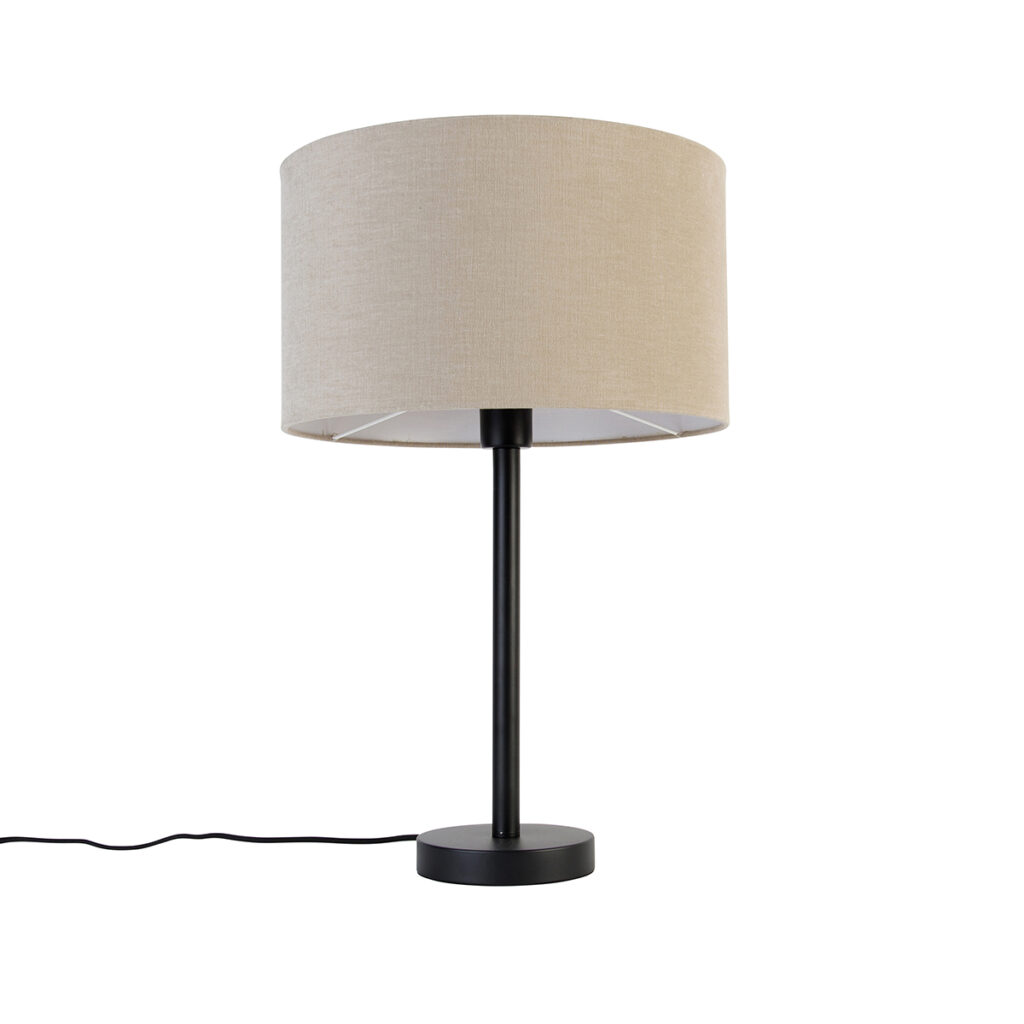 tafellampen Moderne tafellamp zwart met boucle kap lichtbruin 35 cm Simplo StaalStof Zwart Kan jou moderne interieur wel wat stijl Tafellamp heeft Zijn