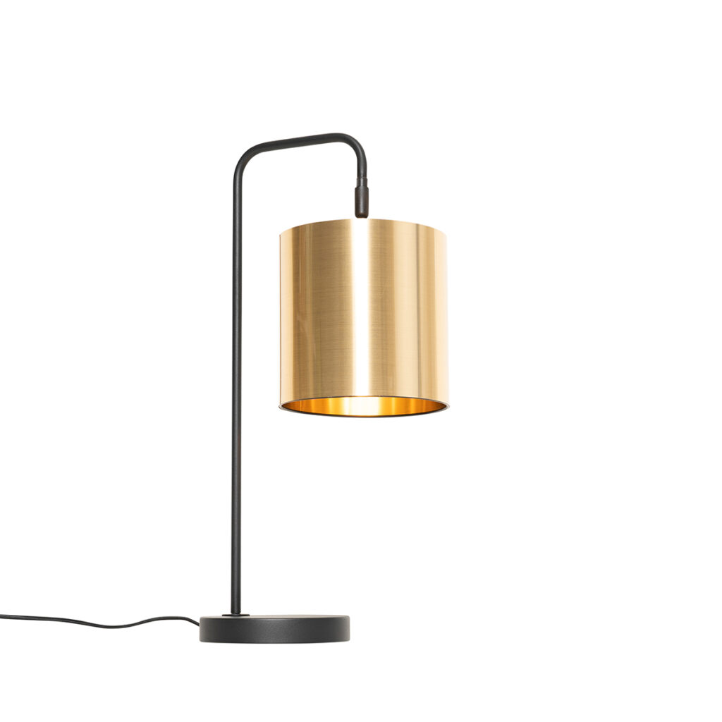 tafellampen Moderne tafellamp zwart met goud Lofty StaalKunststof Een schattige Deze zorgt voor aangenaam licht in huis. Hij is mooi afgewerkt een kleur en
