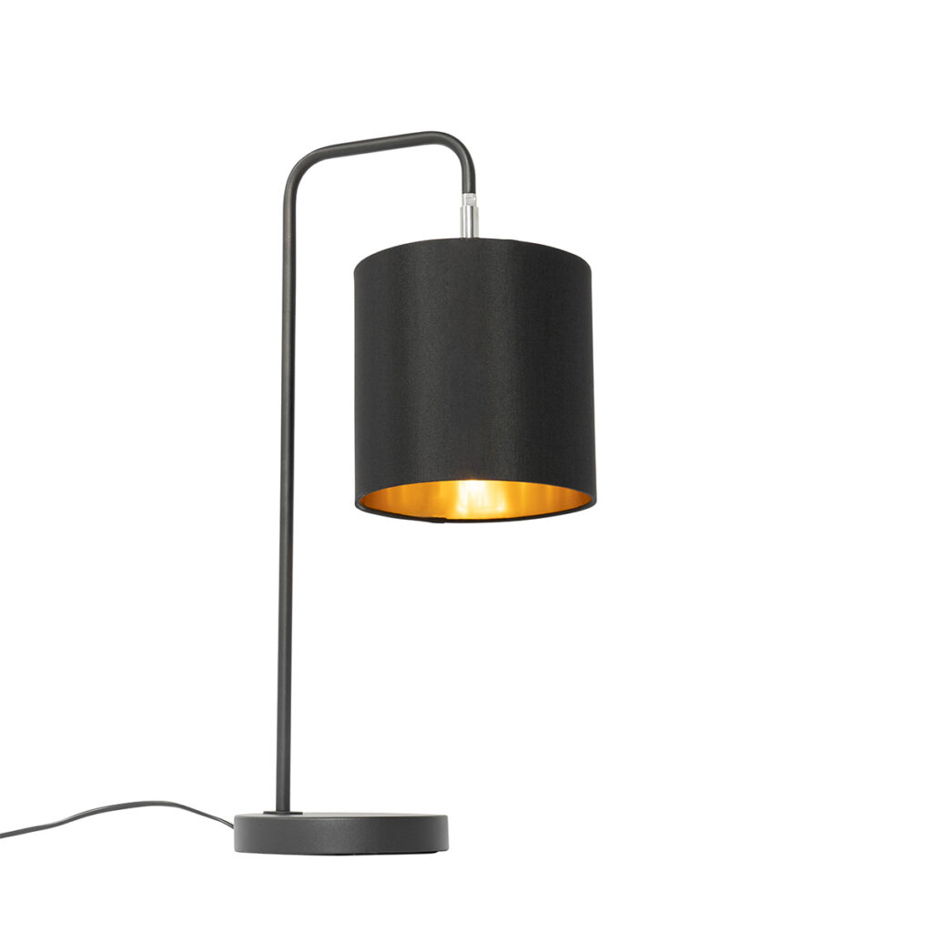 tafellampen Moderne tafellamp zwart met gouden binnenkant Lofty StaalStof Zwart Een schattige Deze zorgt voor aangenaam licht in huis. Hij is mooi afgewerkt een