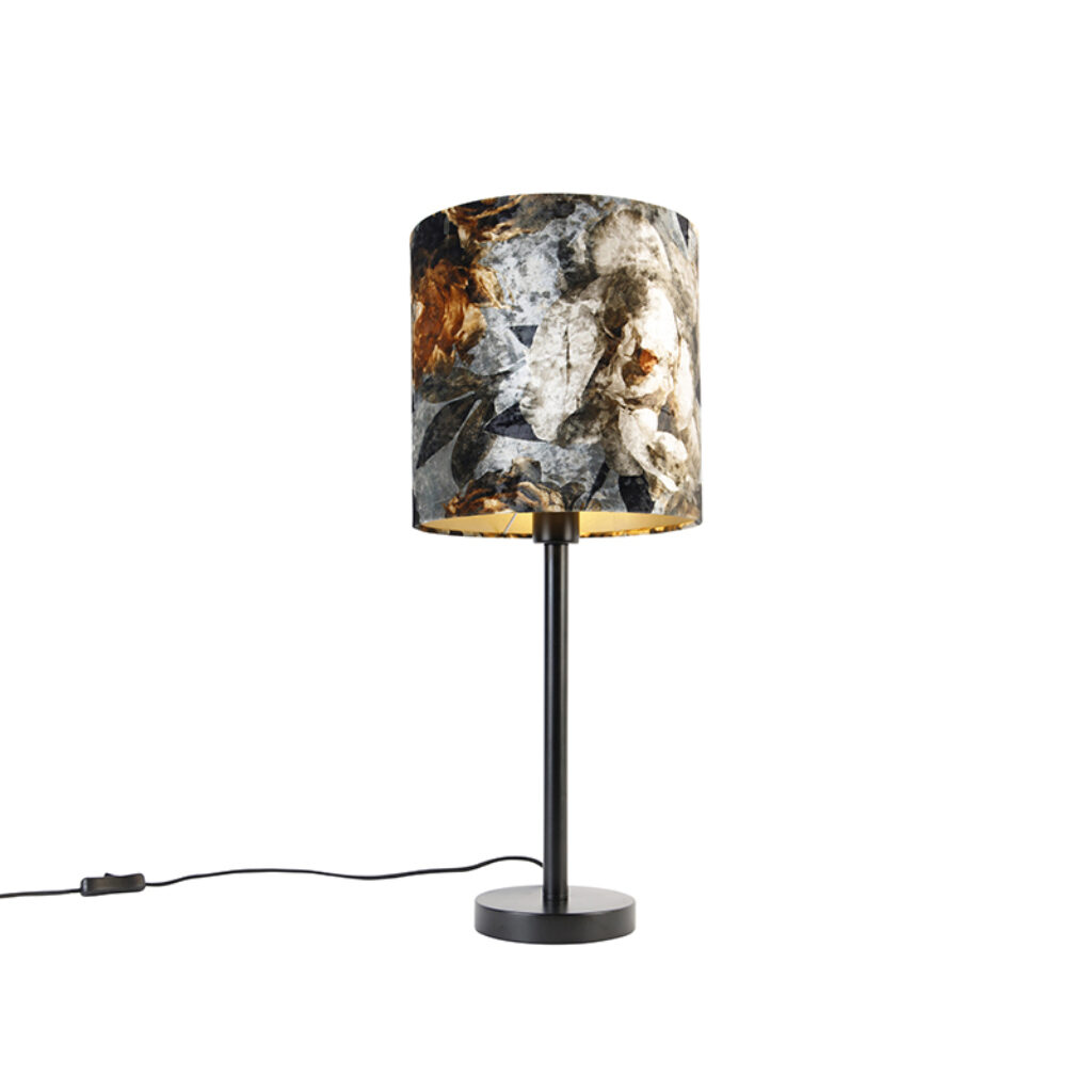 tafellampen Moderne tafellamp zwart met kap bloemen 25 cm Simplo StaalStof Bloemen print Tafellamp simplo is eenvoudig in zijn design maar door een echte Hij