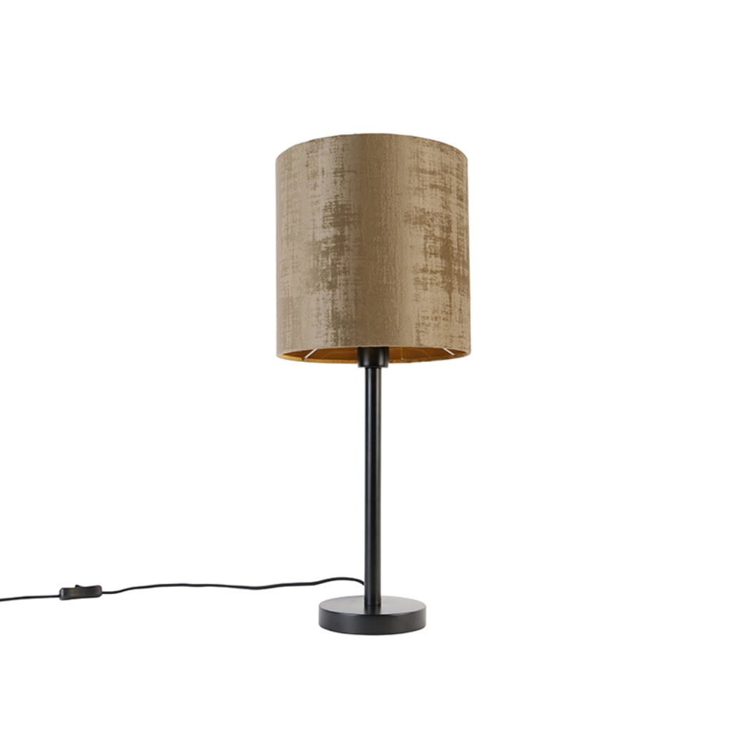 tafellampen Moderne tafellamp zwart met kap bruin 25 cm Simplo StaalStof Bruin is een echte sfeermaker voor in de woonkamer werkkamer of slaapkamer. Zijn bruine
