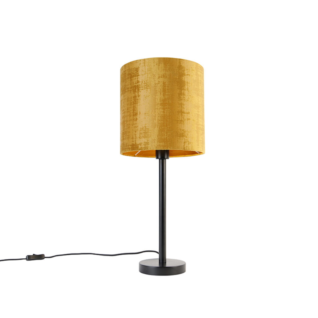 tafellampen Moderne tafellamp zwart met kap goud 25 cm Simplo StaalStof Tafellamp simplo is eenvoudig in zijn design maar door kleurgebruik springt hij er echt