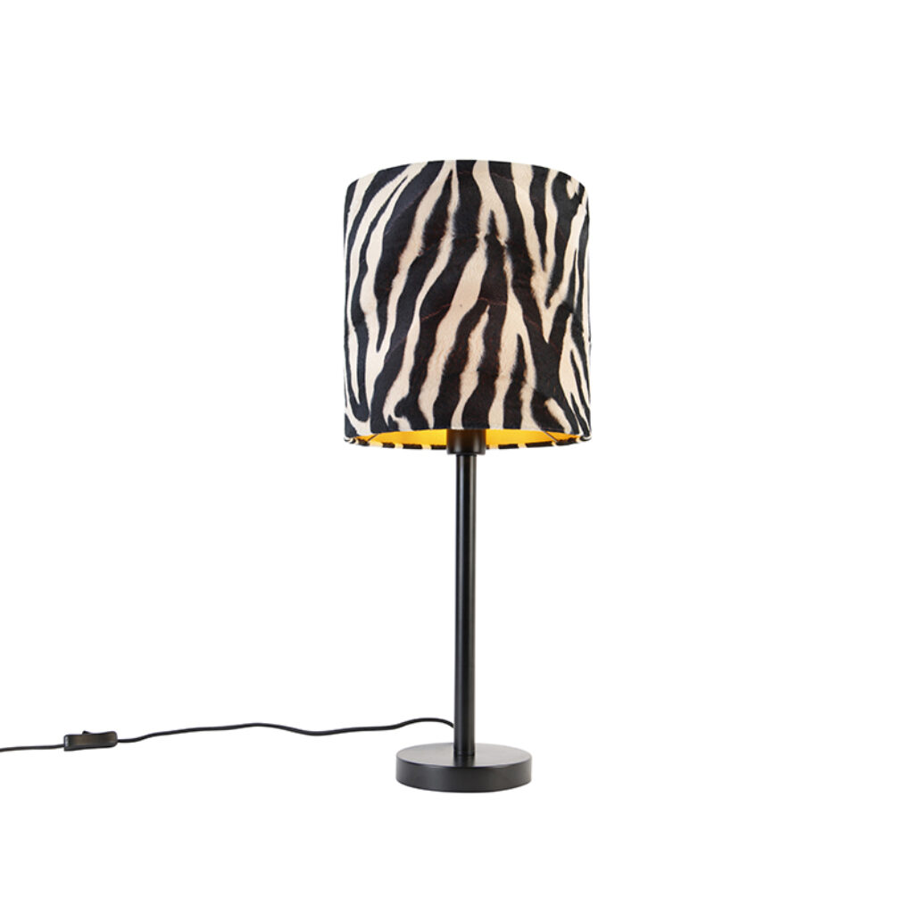 tafellampen Moderne tafellamp zwart met kap zebra 25 cm Simplo StaalStof Zebra print Ben jij niet vies van een lekker Tafellamp heeft coole zebraprint is stalen