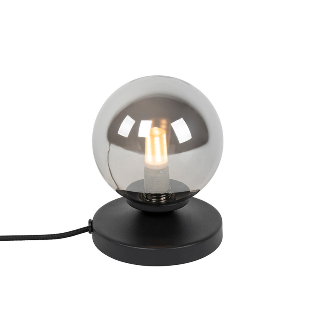 tafellampen Moderne tafellamp zwart met smoke glas Athens GlasStaal Zwart Less is more bewijst Deze heeft een eenvoudig design maar door zijn effect het